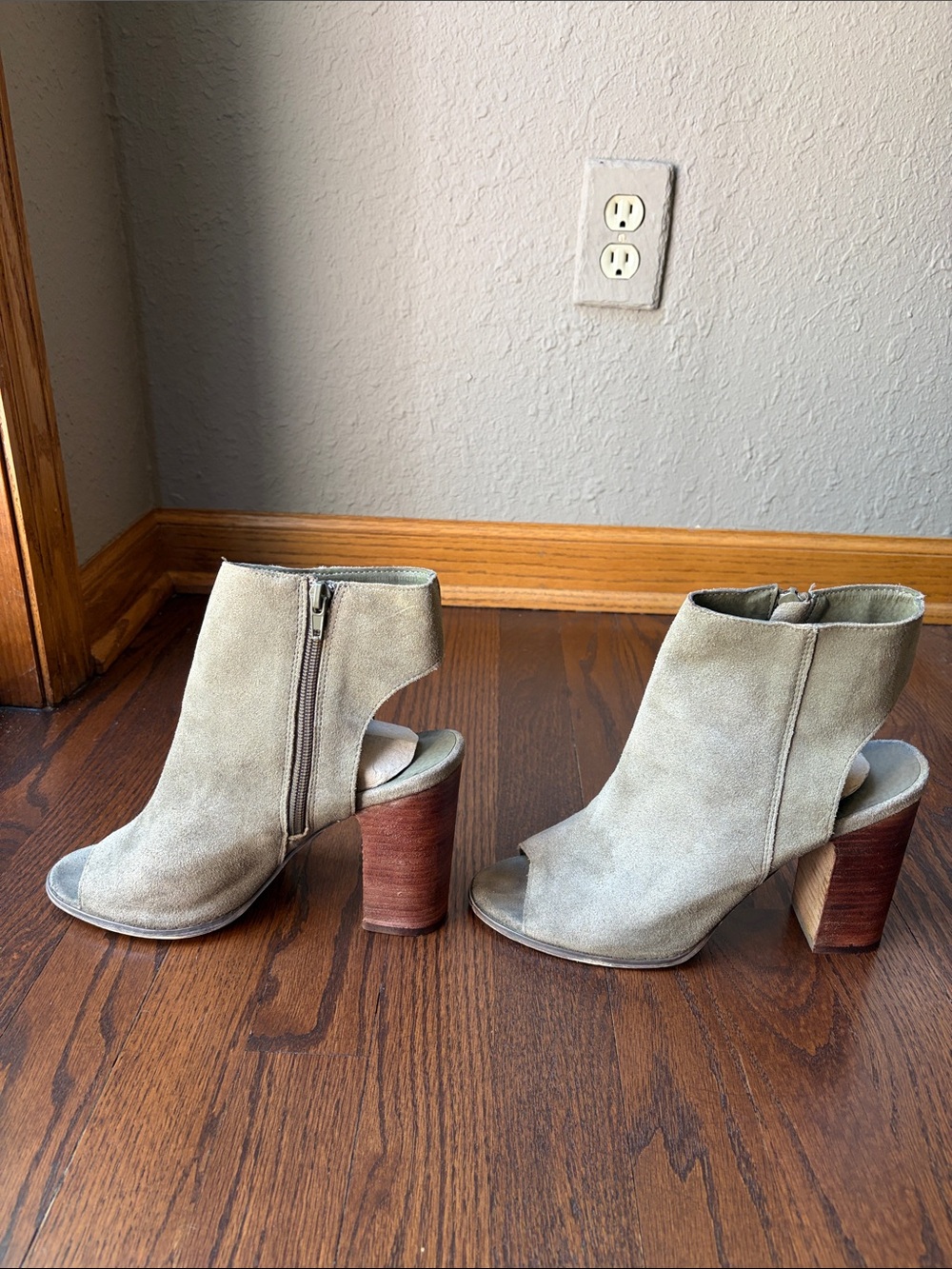 Urban Outfitters Olive Suede Peep-Toe Ankle Mules